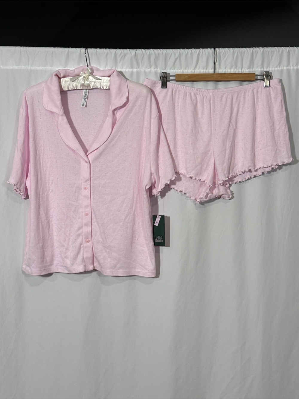 wild fable Light Pink Short Sleeve Button Pajama Set with Ruffle Trim